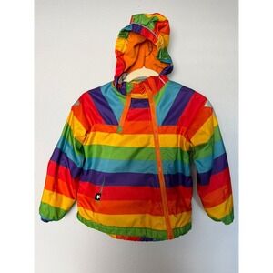 Alan Carl Rainbow Striped Jacket Kids Size 7-8 Hooded Casual Outerwear Zip Up